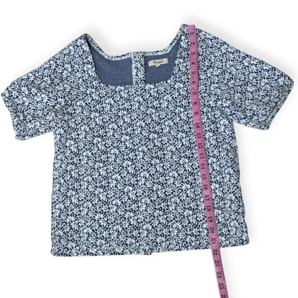 Madewell Floral Jacquard Button Back Square Neck Top Size Small